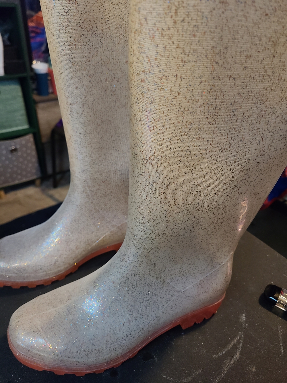 Women’s Sparkle Rain Boots , Clear-ish with Pink Sole